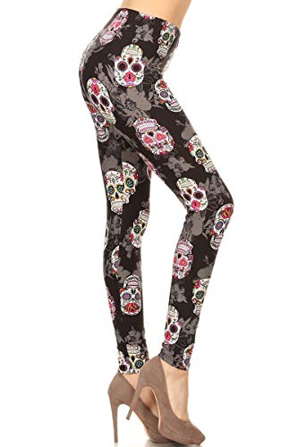 S113-PLUS Locked Skull Print Leggings