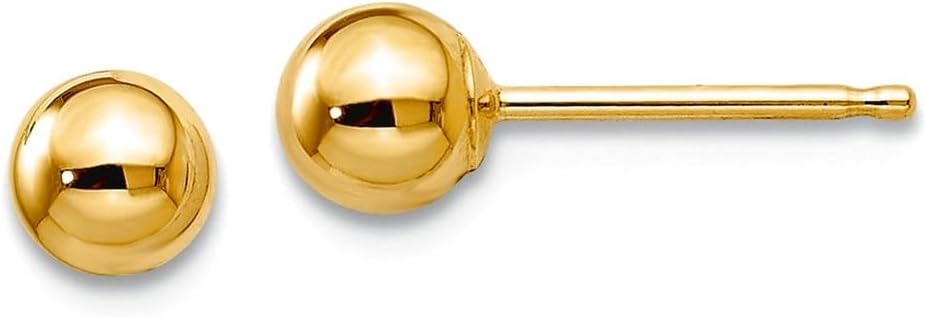 10k Solid Yellow Gold Polished 4mm Ball Post Earrings 4x4mm Wide 4mm Thick Ball Earring for Women