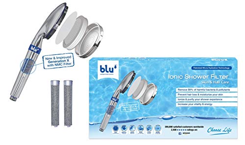 blu Ionic Power Filter: Un purificador de agua y una alcachofa de ducha de tecnología punta en un único artículo que filtra metales pesados, cloro y suciedad de forma eficaz incluso a baja presión para que disfrutes de tu ducha y ahorres agua - todo un hito de calidad en el goce de la ducha!