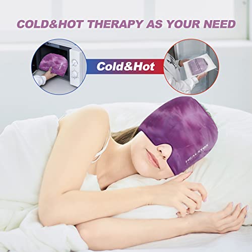 Healstok Headache Migraine Hat,Ice Cap For Migraines, Ice Head Wrap For Headaches,Cold & Hot Therapy Reusable 360 Compression Flexible Ice Pack Head Wrap For Cold Pressure Relief.tie-Dyed Purple #TOP5