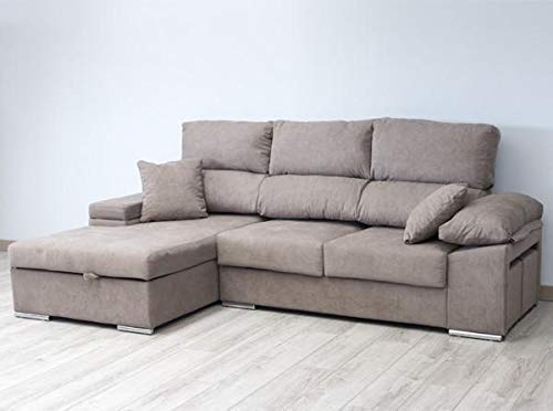 Muebles Baratos Sofa Chaise Longue Tres plazas 270 cms, Subida A Domicilio, Color Marrón, ref-03