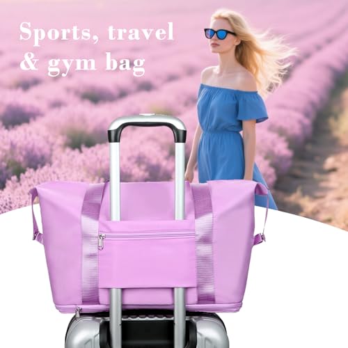 Travel Duffel Bag – Foldie Travel Bag Expandable | Carry-On Bag | Waterproof & Compact Weekend & Overnight Bag (Purple)3