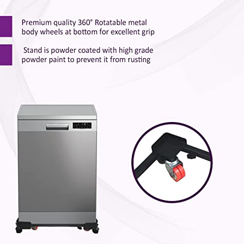 Image of Smart Shelter Washing Machine Trolley for Fully and Semi Automatic, Front or Top Load, Fridge and Dishwasher Stand, Adjustable Metal and Wheels, Capacity 250Kg, Black (Min: 17 inchx17 inch, Max: 27 inchx29 inch)
