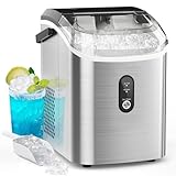 Kndko Nugget Ice Maker Countertop with Handle, Ready in 6 Mins, 35lbs Per Day, Pebble Ice Machine with Soft Chewable Ice, Self-Cleaning, One-Click Operation, for Home/Party/RV/Camping