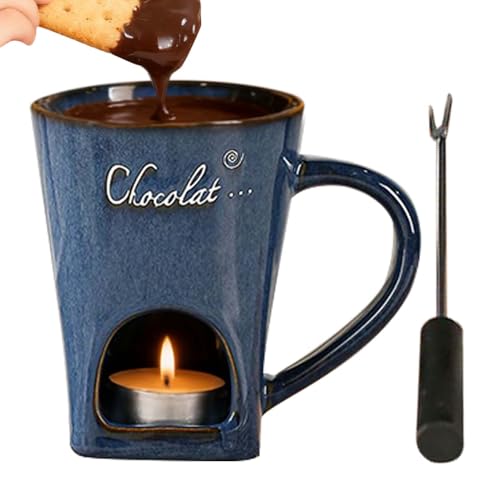 Dqsgiqe Pot à fondue au chocolat en céramique | Tasse à fondue au chocolat avec fourchettes | Pour caramel, fromage, bonbons, cuisine, restaurant, appartement, camping