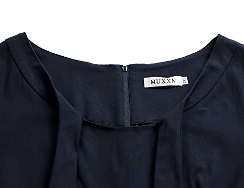 Image of MUXXN Women's Vintage 1950s Midi Crew Neck Short Sleeve Party Cocktail Work Casual Bodycon Dress