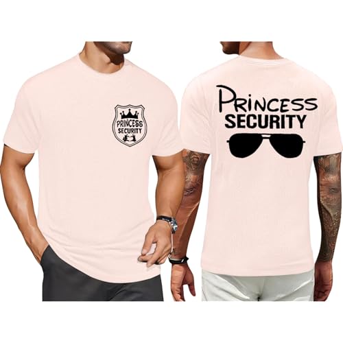 FRYAID Princess Security Team Shirt Men Magical T-Shirt Magic Kingdom Tees Dad Birthday Party Family Trip Short Sleeve Tops Pink