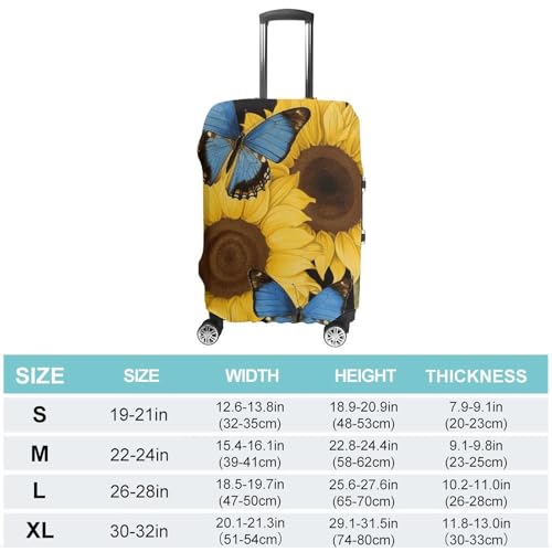 Yellow Sunflowers With Blue Butterflies Printed Luggage Cover Protector, Fits 18-32 Inch Luggage2