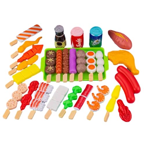 Barbacoa de juguete para barbacoa, accesorios de alimentos falsos para fingir barbacoas | asar brochetas de carne, juego de rol, juego de rol, juego de cocina, juguete interactivo para Ca