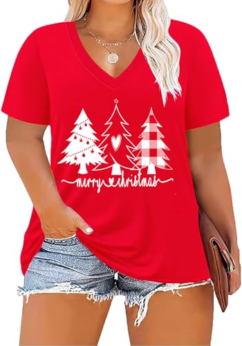 Image of ForHailey Women's Plus Size Short Sleeve Tee Shirt V Neck Basic Ladies Loose Fit T Shirt 1X-5X