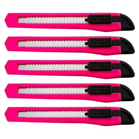 5x Bulk Small Neon Pink Utility Knife Box Cutters Snap Off Blade 9MM Blade Cover