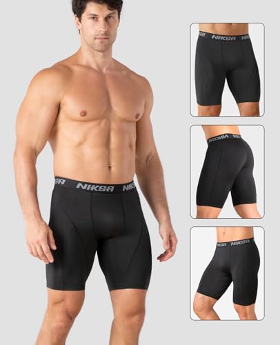 Niksa 3 Pack Compression Shorts Men, Spandex Athletic Workout Running Shorts Performance Sport Baselayer Underwear2