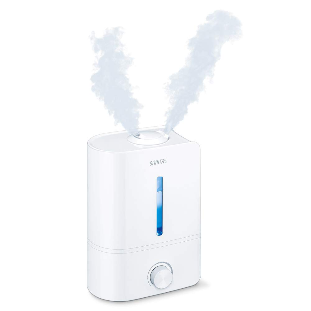 Sanitas SLB 40 - Humidificador de aire por ultrasonidos para humidificación del aire de la habitación, con función de aroma, para habitaciones de hasta 30 m², silencioso