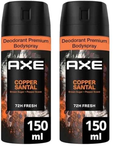 Axe Desodorante Aerosol 72h Copper Santal para Hombre Fragancia Azúcar Moreno y Pimienta 150ml (Paquete de 2)