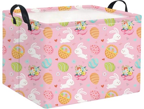 Image of Rectangular Easter Basket for Home Kitchen Baby Girls Basket Cute Storage Bin Organizer Shelf Book Room Decor(Pink Bunny Egg)