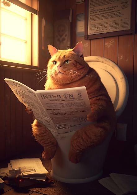 DYHOLILAND Funny Animal Wall Art Fat Cat Toilet Newspaper Poster For Children'S Room Decor-Cute Animal Art Canvas Print Picture For Bathroom Apartment