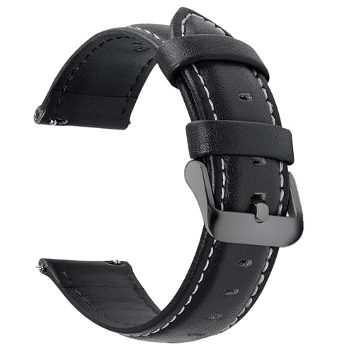ANIO Uhrenarmband aus Leder, Lederarmband 20 mm, Armband mit Edelstahlschließe, Kompatibel mit Uhren & Smartwatches mit 20 mm Stegbreite, Ersatzarmband für Damen & Herren, Schnellverschluss, Schwarz
