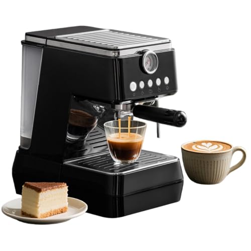 AOUCN新登場コーヒーメーカー 、半自動コーヒーマシン、タッチカラースクリーン、ワンボタン操作、大容量、軽量、温度制御、20秒の急速加熱、取り外し可能でお手入れ簡単、家庭用、業務用 (23.4*31.3*30cm,ブラック)