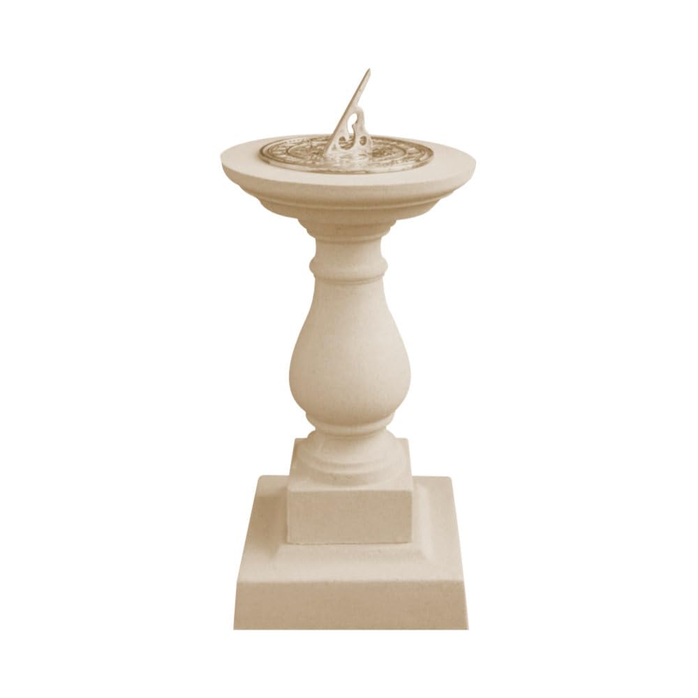 Cast Stone Classic Sundial Garden Stoneware, 3 Colours: Buff, Natural Portland, Charcoal (Brass Sundial, Buff)