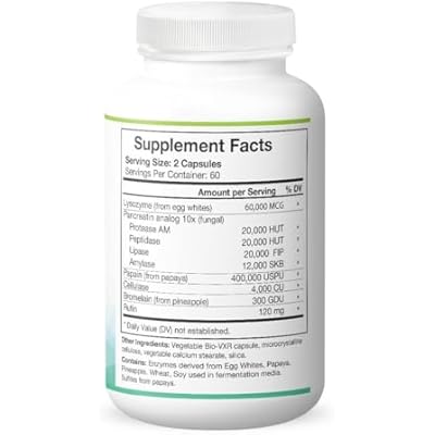 Lysozyme Plus Systemic Enzyme Complex - Broad Spectrum & Highly Active Vegetarian Enzymes - Supports Gut Health, Fibrin & Inflammation Control - 120 Capsules