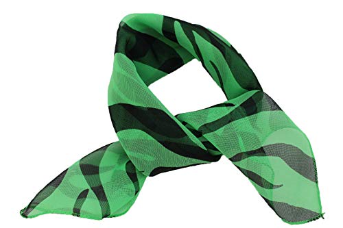 TFJ Women Fashion Mini Neck Scarf Sheer Fabric Zebra Animal Print Green Black