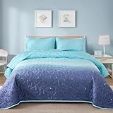 Xruibed Blue Quilt Set Queen Size Ombre Quilt Set Blue Purple Design Kids Girls Bedding Set Reversible Lightweight Microfiber Bedspread Coverlet Set for All Season (90''x96'')