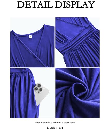 Image of LILBETTER Women Sleeveless Deep V Neck Loose Plain Long Maxi Casual Dress