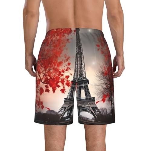 Mens Swim Trunks Quick Dry Board Shorts with Pocket Men Swim Shorts Eiffel Tower Autumn Leaves Beach Bathing Suits2
