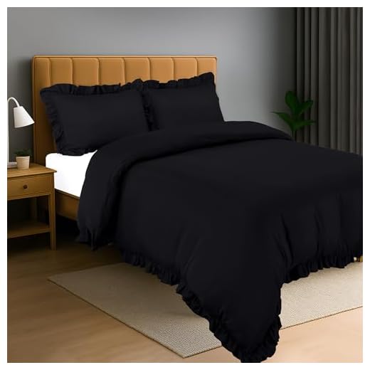 Utopia Bedding Housse de Couette à Volants 200x200 cm avec 2 Taies d'oreiller 50x75 cm (Noir) - Parure de Lit 200x200 cm - Ensembles de Housses de Couette en Microfibre brossée Douce