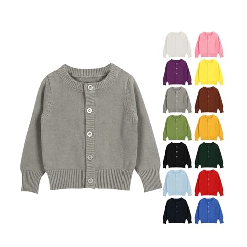 Toddler Boys Girls Crewneck Cardigan Sweaters Long Sleeve Kids Button Cotton School Uniform Knit Tops Outwear