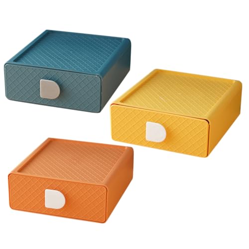 Organiseur de bureau à tiroirs STOBAZA en plastique coloré lot de 3 taille moyenne