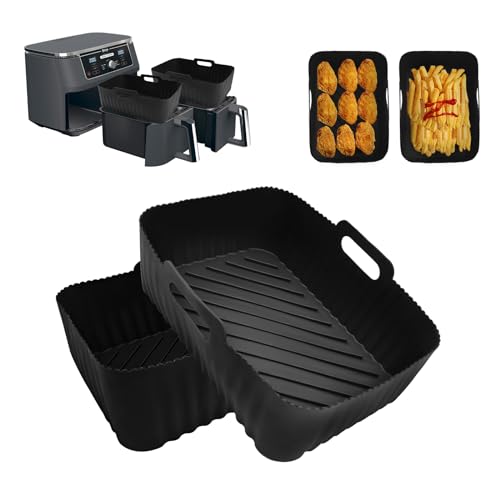 Image of Air Fryer Liners I Round Silicone Basket Baking Tray I Pot with Ear Handles I Nonstick Reusable Heat Resistant I Cooking Oven Insert Accessories (Grey+Grey)