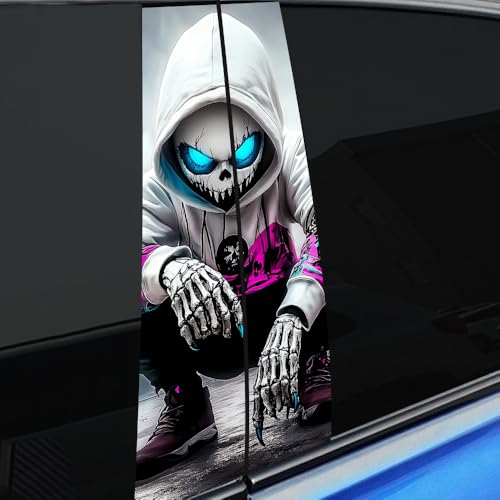 Image of Halloween Cars Body Horror Sticker, Classic Horror Movie Characters Peeking Decal Michae Waterproof Scary Vinyl Stickers for Bumper Car Decals 11in*18.89in (Skull Boy)
