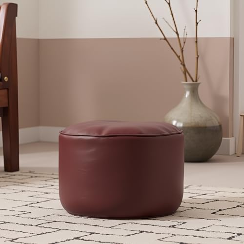 Image of Premium Faux Leather Footstool /Footrest /Pouffe | EPS Beans Filled | Ready to Use | Soft Cushioned Ottoman | Durable Leatherette Finish | Living Room, Bedroom & Office Color- (Maroon)
