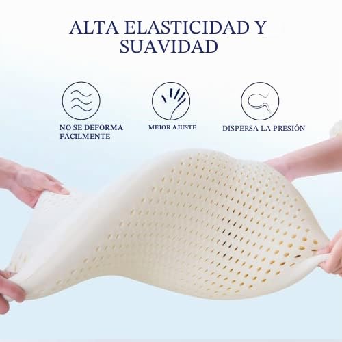 Almohada de látex natural para dormir, almohada suave de tamaño Queen para personas que duermen de lado, espalda y estómago, funda de algodón transpirable extraíble