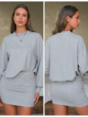EXLURA Womens 2 Piece Skirt Sets Long Sleeve Mock Neck Sweatshirt Skort Matching Set Casual Airport Travel Spring Outfits — view 5