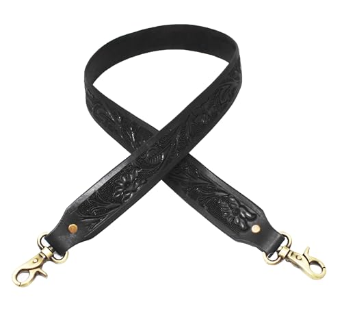 Image of CHALLENGER Western Floral Tooled Leather Replacement Shoulder Purse Guitar Cross Body Strap 115RS-Straps