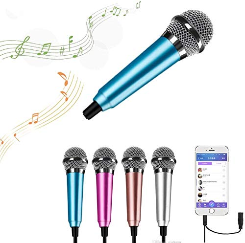 Mini Microphone,Singing Mic Equipment,Beautiful Vocal Quality,Mini Type Space Saving,Metal Frothing Process,3.5mm Audio Connector,Suitable for Laptop, iPhone, Android Phoneï¼Blueï¼