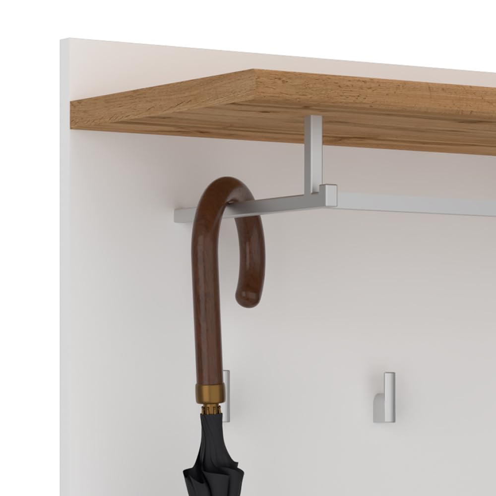 Lomadox Garderoben-Set 5-teilig mit Spiegel und Schuhbank in weiß mit Eiche | Flurgarderobe im modernen Stil