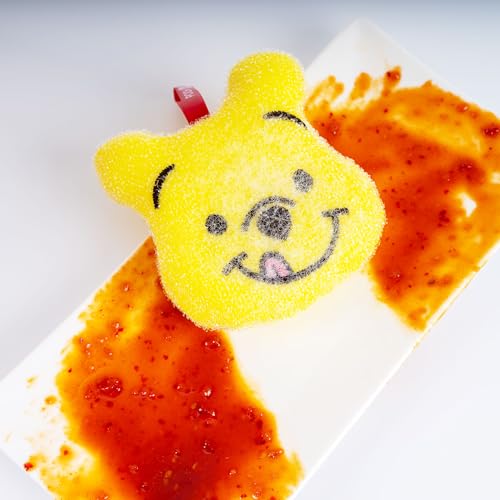 Image of Winnie-Bear-Pooh Sponge with Holder - Non-Scratch Shiny Dish Sponges, Multi-Purpose & Durable, Scrub Sponge for Cleaning Dishes, & Hard Stains | Size: 11 cm x 11 cm - 2 Packs