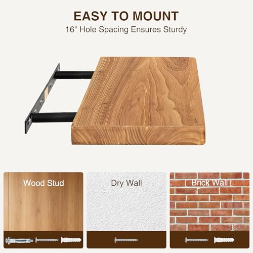 Dreamland 24" Rustic Elm Wood Floating Shelves, 8 Inch Deep Wall Shelves, Wall Mounted Floating Shelf with Invisible Bracket, Heavy-Duty Display Shelf - for Living Room, Kitchen, Bathroom, Set of 2 - Image 5