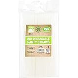 Tamaño aproximado: 20 cm. PPS ECO 80 pajitas Transparentes biodegradables compostables para Fiestas sin BPA, Base ecológica, 20 cm Aprox.