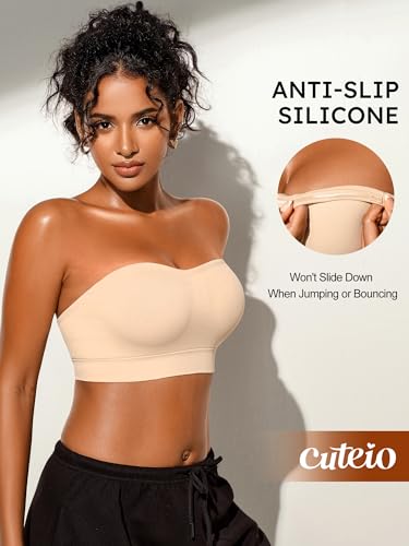 Image of Strapless Bras for Women, S-XL, Non-Slip Silicone Padded Bandeau Bra with Free Clear Strap