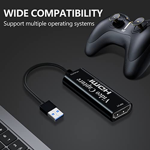 Papeaso 4K HDMI a USB capturadora Video, Full HD 1080p, Captura de Videojuegos para edición de vídeo/Juegos/transmisión/enseñanza en línea(Negro)