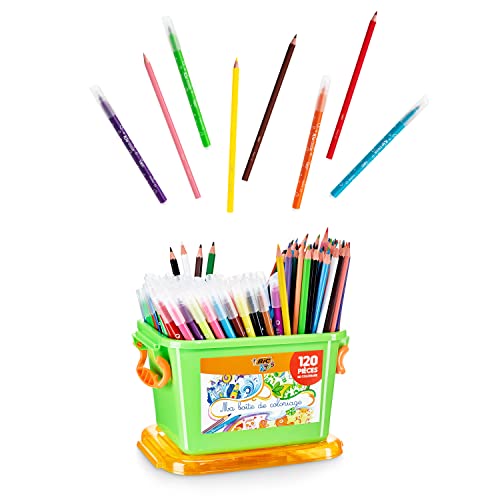 BIC Kids Boîte de Coloriage, 60 Crayons de Couleur, 60 Feutres de Coloriage, Couleurs Assorties, Boîte de 120 Unités