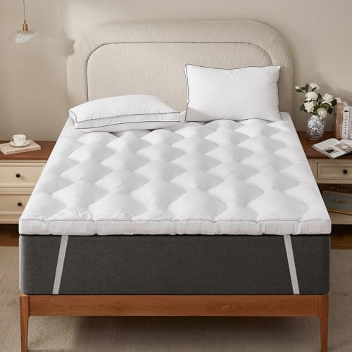 Decroom 3 Inch Memory Foam Mattress Topper California King Size for Back Pain Relief, Thicked Down Alternative-Lined Mattress Pad，Filled with Breathable & Soft Memory Foam Pillow Top
