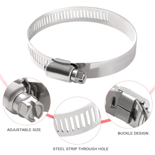 YIXISI 5 PCS 52-76 mm Hose Clips, 304 Stainless Steel Hose Clips, Adjustable Hose Clamps, Jubilee Clip, for Hose Pipe Tube - Image 3