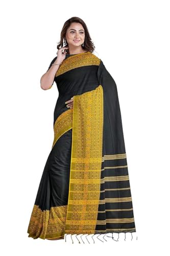 Image of eC ESHA'S COLLECTION Women's Cotton Blend Begumpuri Handloom Saree With Unstitched Running Blouse Piece