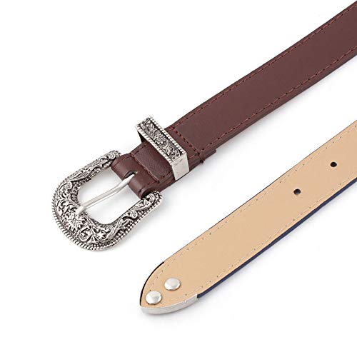 Xiao Hua Unisex Classic Leather Jean Belt with Vintage Ornate Buckle, 46.45in(118cm) Length, Ideal for Daily & Casual Wear(Black2