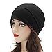 ZLYC Cotton Thin Slouchy Beanie Hat for Men Women Fashion Soft Stretch Knit Skull Cap (Solid Black)